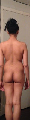 Back view. I have a lot of fat in my back. My hips indent in, I have negative hips and my back doesn't curve into my butt, my butt is small and droopy