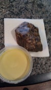 Here is a photo of the Raw Black African Soap and yellow shea butter I am using.