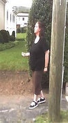 Andrea taking a stroll hiding behind a telephone pole. Current weight at the time 285 lbs.