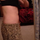 5.5 Weeks. Profile. Notice the very visible line (indentation) an inch above the belly button.