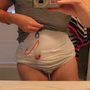 With binder, one drain and grandma panties.