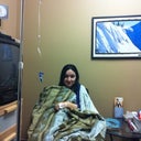 With my IV drip and blanket, waiting for the Doc