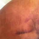 inner leg, just got out of shower (water drops)