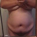 front hanging belly no underwear! yuck!