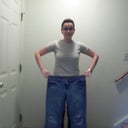 This is me, holding up a pair of size TEN jeans! I used to think a size ten was so small, now they swallow me! I'm teeny tiny! :)