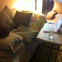 My "nest" where I've spent the last 12 nights. I nestle myself between all the green pillows and prop a stack of pillows under my knees. Comfy!