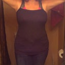 This is my clothed (sorry for the bad quality of image).  I of course have my arms up, which changes the shape of the girls, but you can see here that the "side boob" balances out the curves of my hips.  That makes me so happy. ;)