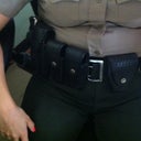 This is me in my uniform at work when I sit down.  My gun belt also serves as a Pink Marshmallow holder.  Gross me out.