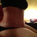 Post Op day 33 - side view - sitting - you can see my little dam of swelling just above my incision line when I'm sat like this.