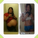 Here's me  3 days before the birth of my last baby and me a week ago.
