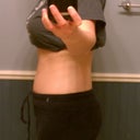 Side view with clothes 6 weeks post op.. I couldn't put these on prior to surgery. Moderate lower belly swelling.