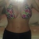 Front view of new bathing suit top (5 months post op) will get some better pics without flash when sis gets into town with her camera