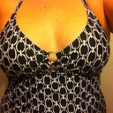 one of my more modest 'tankinis'  this one has just enough "padding" to be modest when you are cold, and so i wore it a lot, because the top gave an illusion of a chest, but now i actually have one with cleavage.
