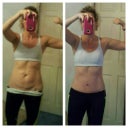 Before and 4wks post op.  Still have my muscles!  The scar is right under the very top of the pants.  The before photo shows the tattoo and the scar is right above that.