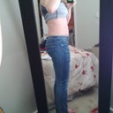 well here are some jeans on. They were tight before, and they are still tight. But probably a size or so too small. 5 weeks.