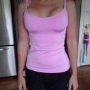 My UnderArmour pink top I NEVER wore because of my boobs.. ROFL LOVIN it now!!! AND gosh do my boobs make me look SO much thinner :) YAY! i still feel they look HUGE in pictures, yet dont in person. SO weird.