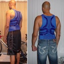 Blue addidas shirt, pre and post.