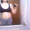 Day after surgery: Surgical bra they fitted me with at the Plastic Surgeon's office.  Front view in the mirror.