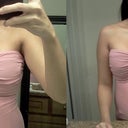 same tube top. 26 days post op on first pic, 9 days post op on second one. boobs are looking more natural and even appear softer, dropped some and no longer sitting very high on my chest