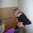 In the ladies room of a fancy hotel. My nurse friend tried to pull my last drain after Christmas morning brunch. I thought it was hysterical!