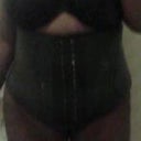 post-op five weeks with my latex corset (strapless)
