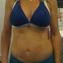 With 350 sizer on my right breast, 375 sizer on my left breast in bikini top.