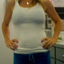 With 325 sizer on my right breast, 350 sizer on my left breast in tank top.