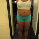 I bought this belly-showing tank top and bikini shorts to wear before and after to compare