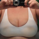 Squeezed into my genie bra that apparently fits all.. Umm yeah.  It might when I am a C cup.  I bought a pack of 6 as they looked so comfy and have not been able to wear them yet,  Now a year later I might!