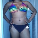 Swimsuit off the rack that I tried to stuff my breasts in pre BR. I couldn't resist, it was my goal to fit inside it, lol. The top is too big now, so I'll have to return and get a medium.