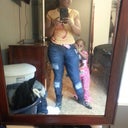 A size 4. Look at my guns and my mini me!!!